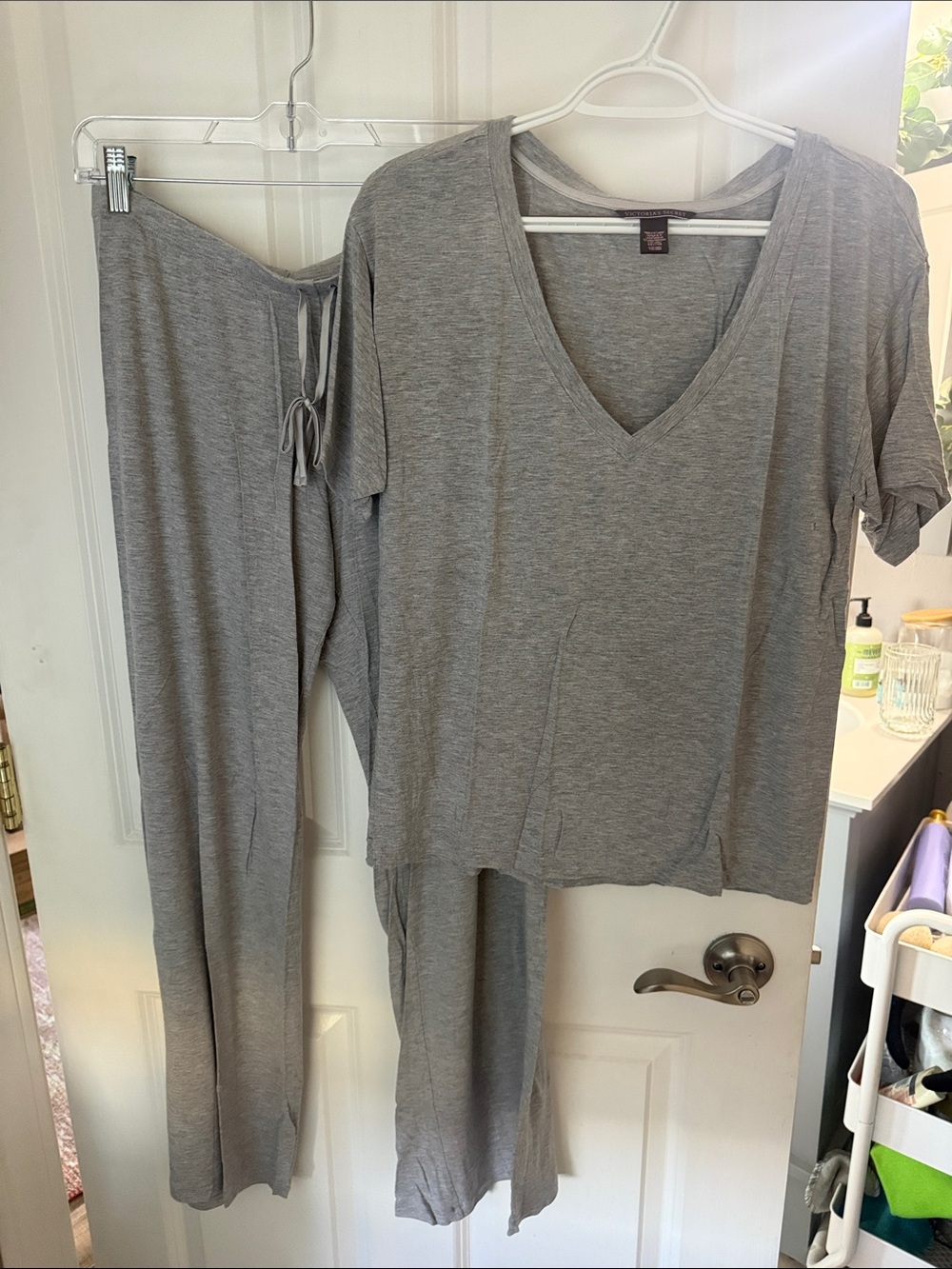 Victoria's Secret Grey V-Neck Lounge Pajama Set.